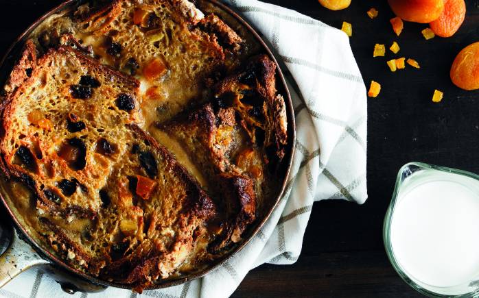 Panettone apricot bread and butter pudding