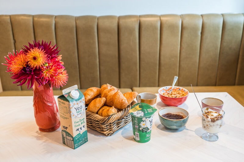 A breakfast spread in Coombe Barn
